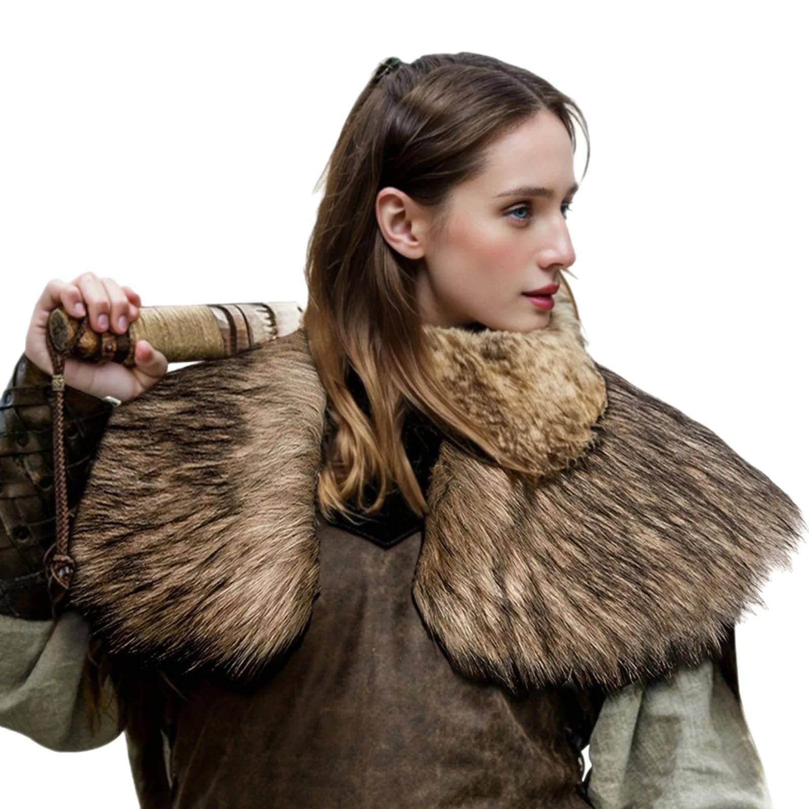 Col gothique en fausse fourrure, vêtements d'hiver, cape de guerrier roi, châle en fourrure Viking, 