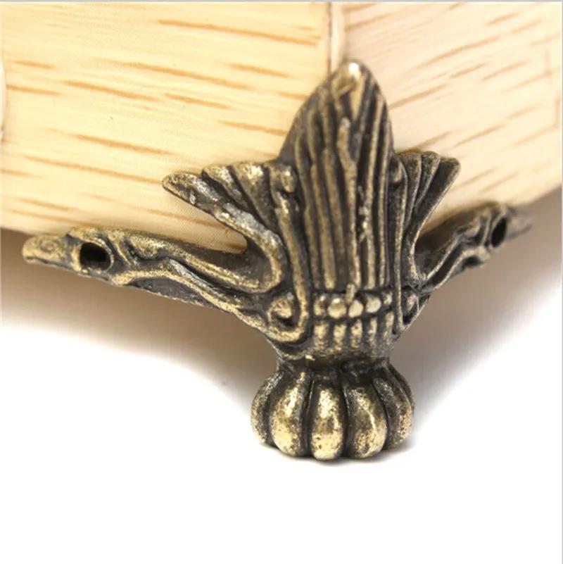 Coffre à bijoux en laiton antique, boîte en bois, pieds décoratifs, jambe, protecteur d'angle, décor
