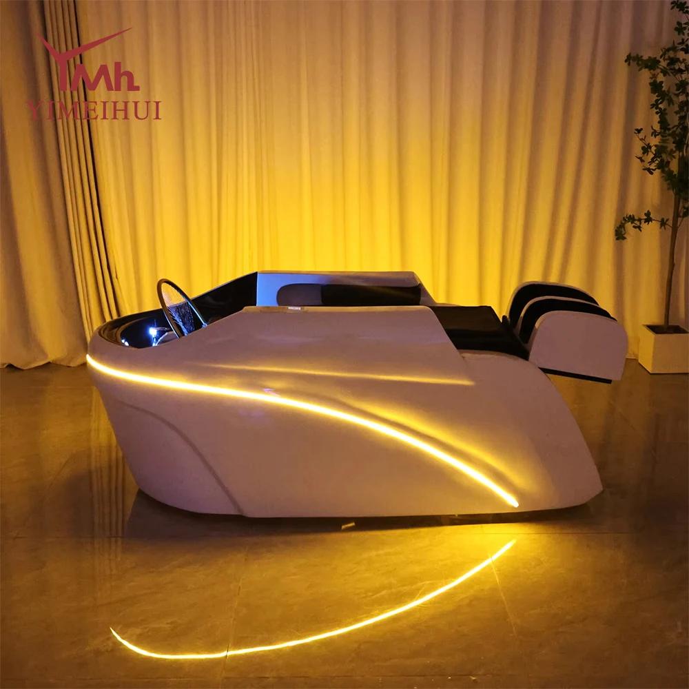 Lit de massage automatique pour shampoing et soins capillaires en similicuir, design ergonomique con