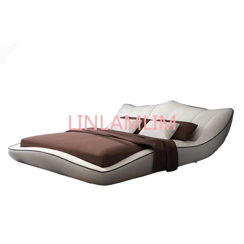 Cadre de lit en cuir véritable pour chambre à coucher, mobilier de maison moderne et doux, Europe et