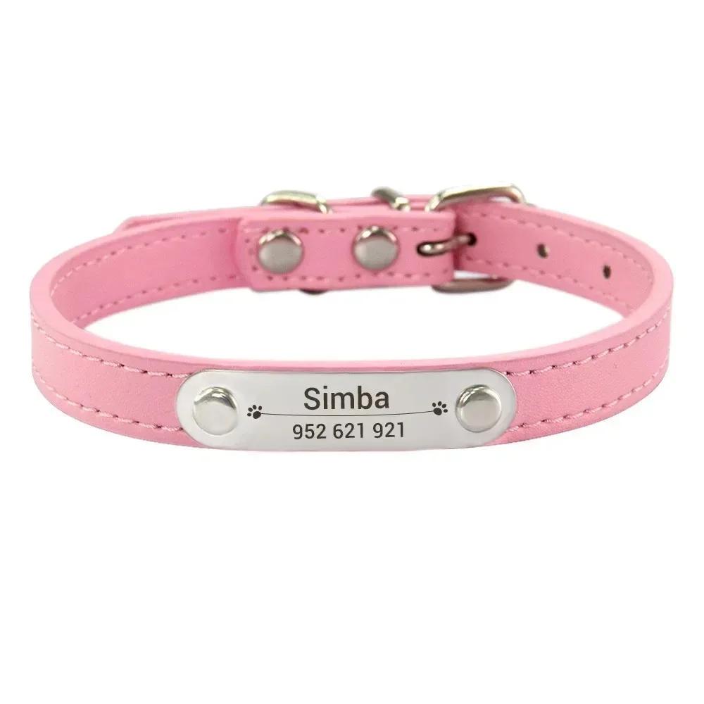 Collier en cuir PU solide Anti-perte avec nom et identification d'animal de compagnie, texte personn