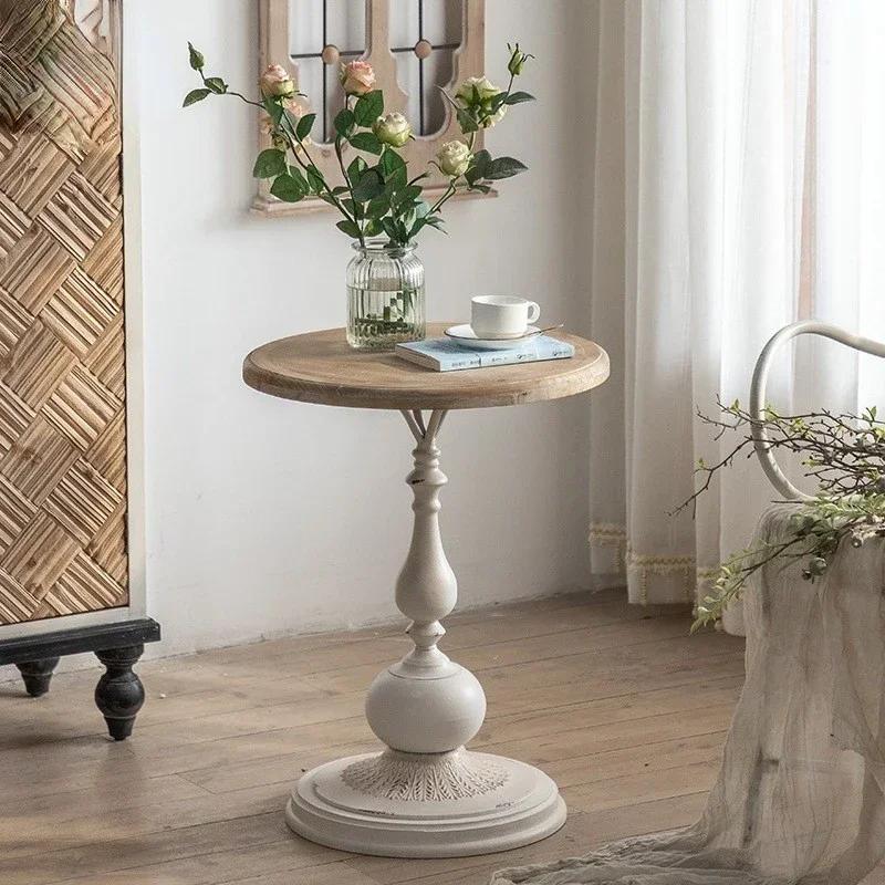 Petite table basse en bois massif vintage français, table d'angle de salon, table d'appoint ronde, t