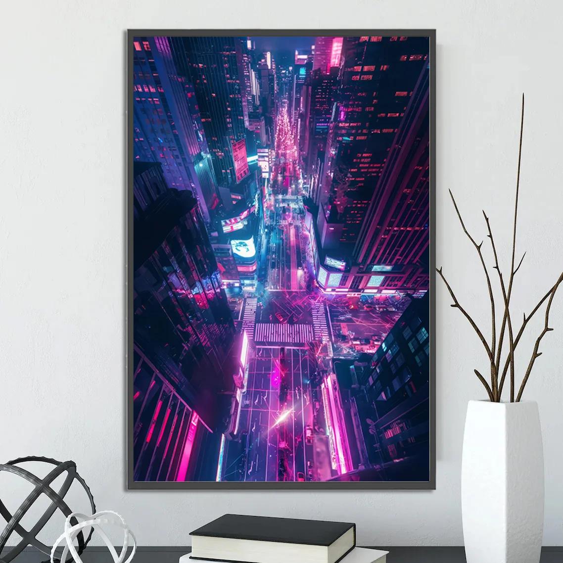 Affiches de ville Cyberpunk, figurines, peintures décoratives pour la maison, images murales, dessin