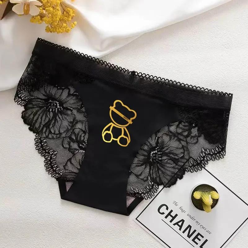 Mode correspondant sous-vêtements Couple Sexy belle ours imprimé lisse glace-soie hommes Boxer Short