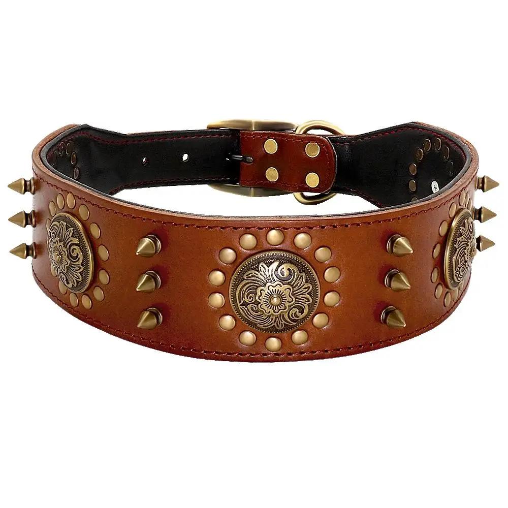 Grand collier pour chien en cuir, à pointes cloutées, Pitbull pour animaux de compagnie durables, gr
