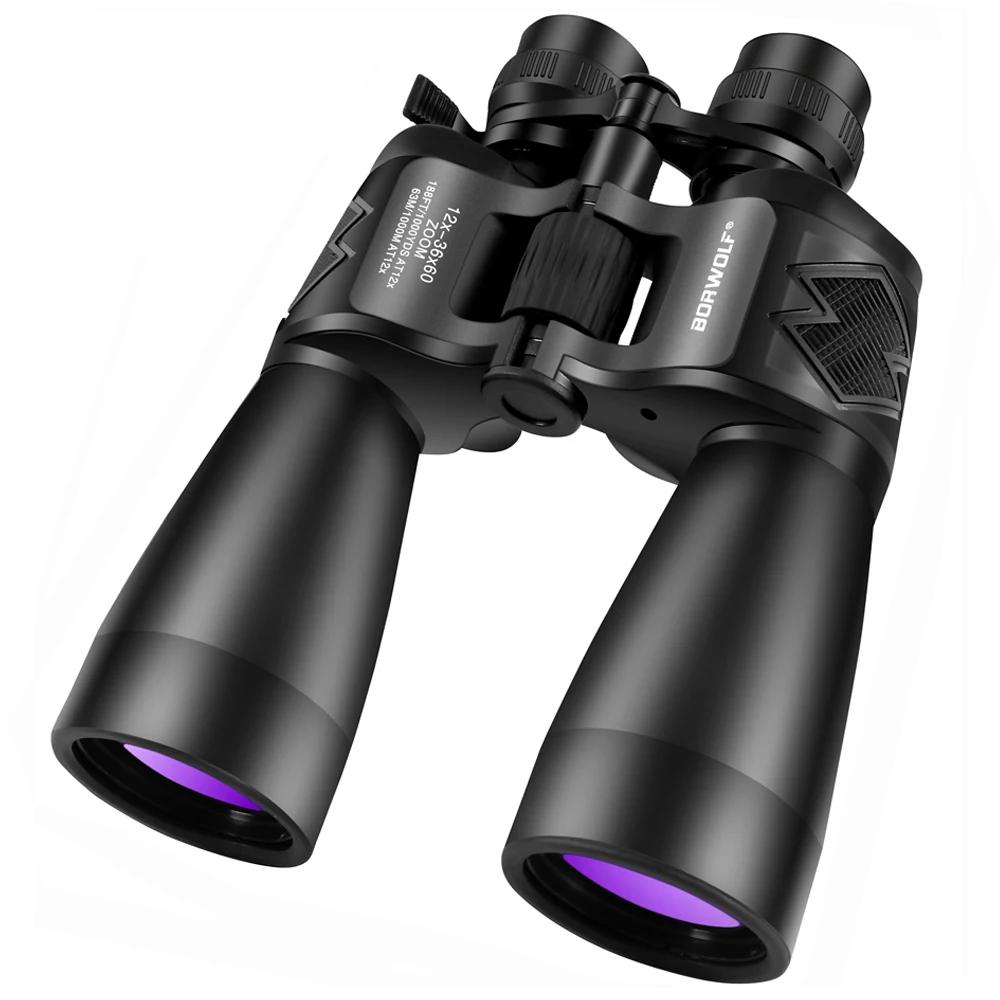 Jumelles BORWOLF 12-36x60 vision nocturne pour chasse - Zoom puissant et prismes BAK4 professionnels