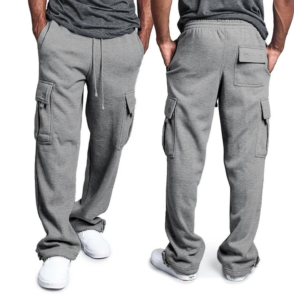 Pantalon survêtement chasse homme coupe droite loose multi-poches jogging sport streetwear décontracté