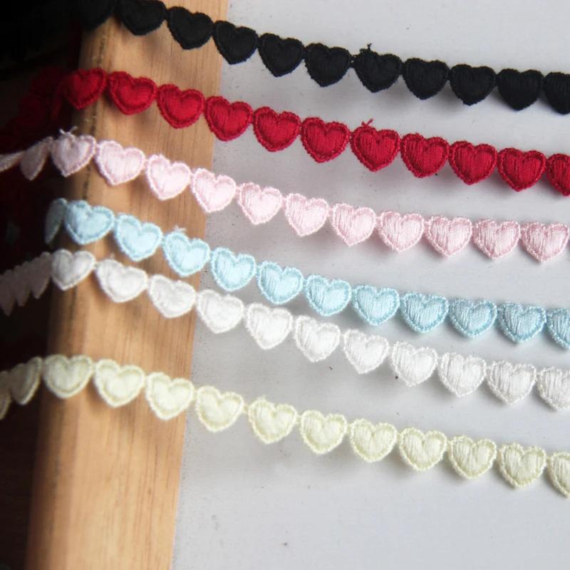 Ruban dentelle soluble eau brodé coeur DIY couture vêtement tissu noir blanc artisanat 0.8cm large 5 yards