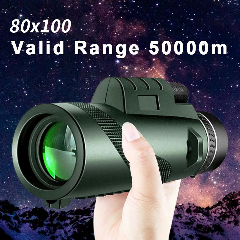 Monoculaire Puissant 80x100 HD Zoom Portable avec Trépied et Support Téléphone pour Chasse Camping Longue Portée