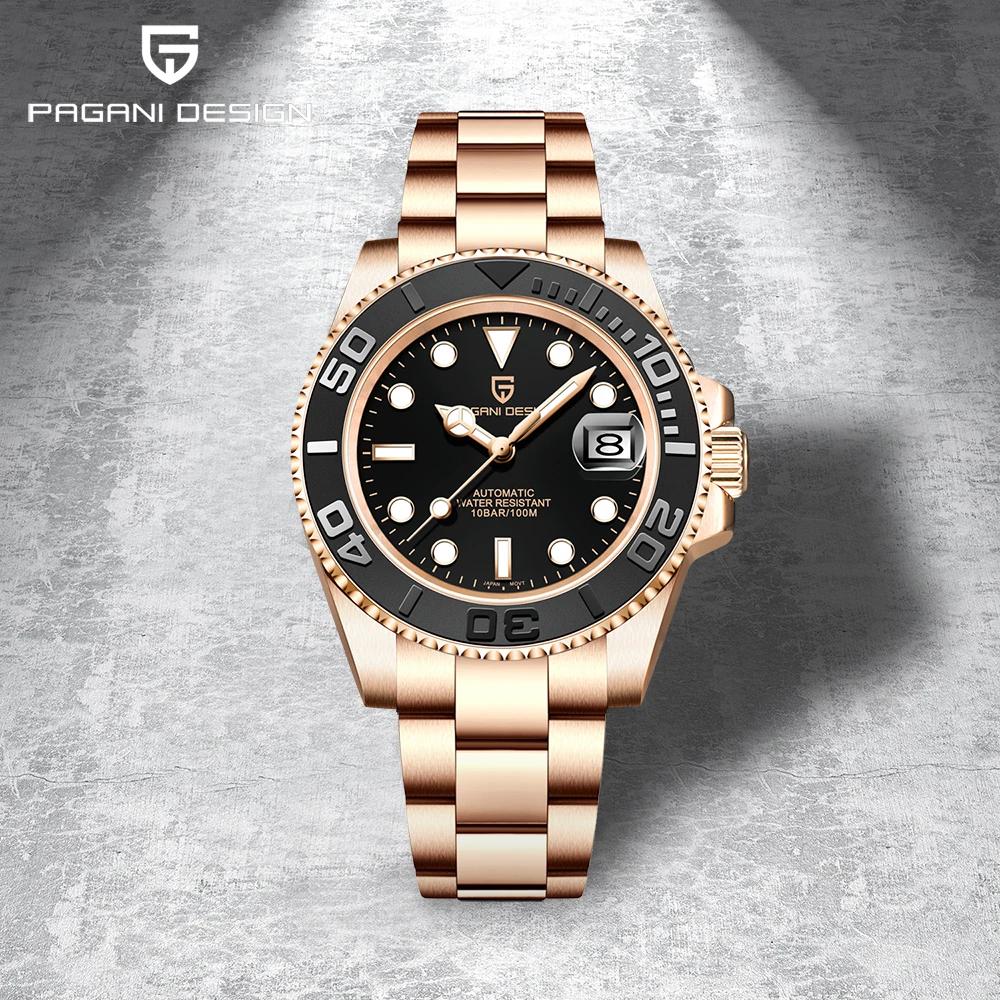 Montre mécanique automatique homme luxe or rose céramique boîtier rotatif affaires reloj hombre