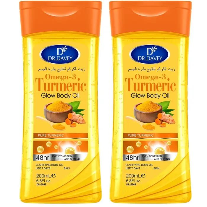 2 flacons de 200 ml d'huile corporelle éclaircissante au curcuma et oméga-3