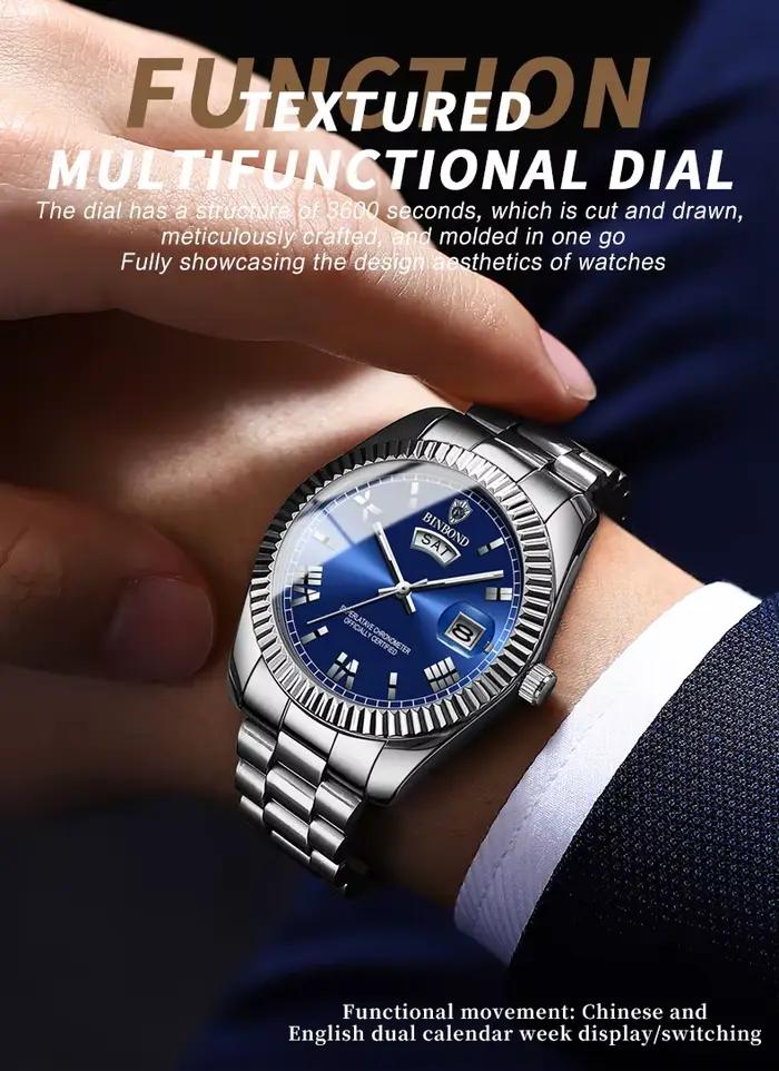 Montre homme BINBOND sport affaires - Montre quartz étanche lumineuse avec calendrier personnalisée