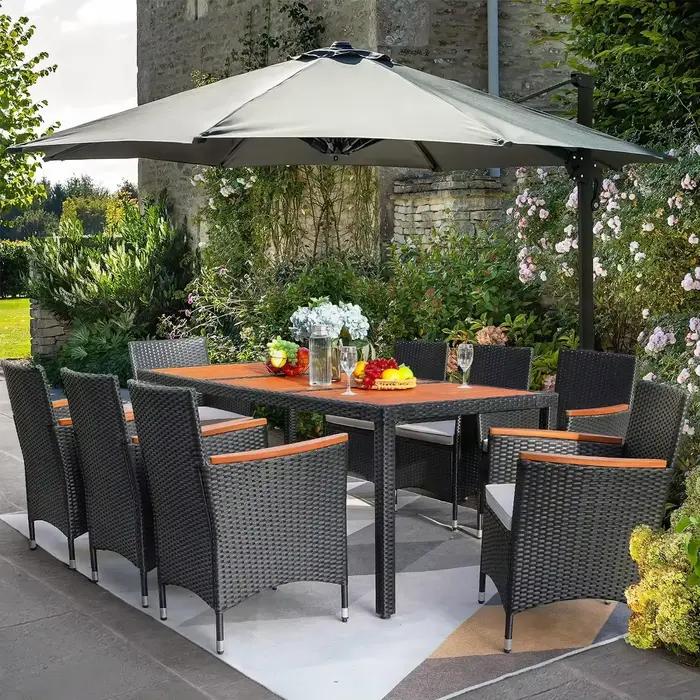 Ensemble de salle à manger de Patio 9 pièces, Table et chaises d'extérieur en bois d'acacia avec cou