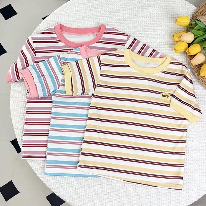 T-shirt rayé Bear Leader pour filles, polyester élégant, confortable, idéal pour les occasions estivales et spéciales