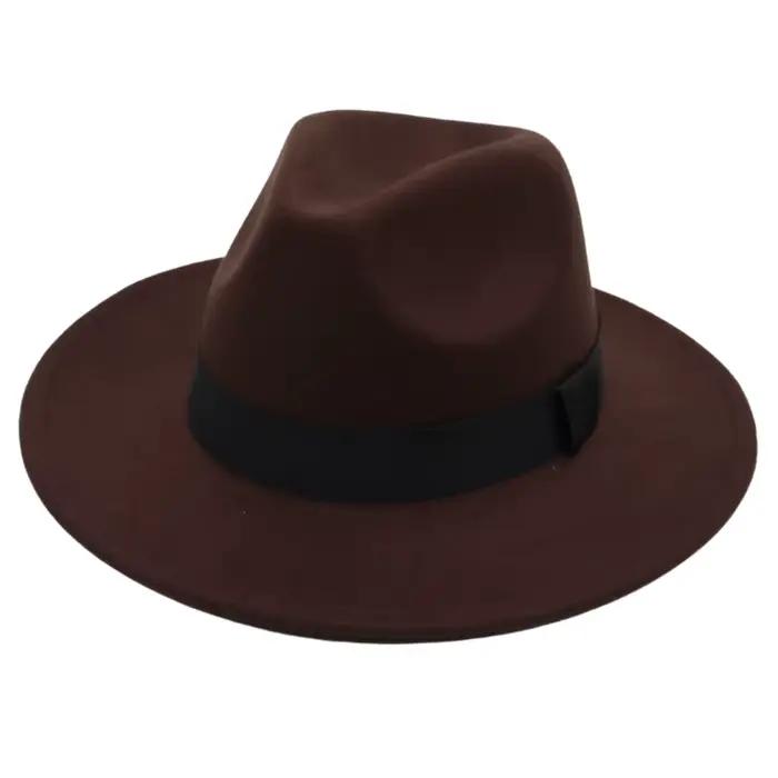 Nouveaux chapeaux à grands bords pour hommes et femmes, chapeaux de jazz en laine à la mode, chapeau