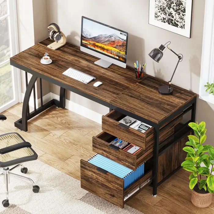Bureau d'ordinateur Tribesigns avec 3 tiroirs, bureau PC 59 pouces avec tiroirs réversibles, poste d