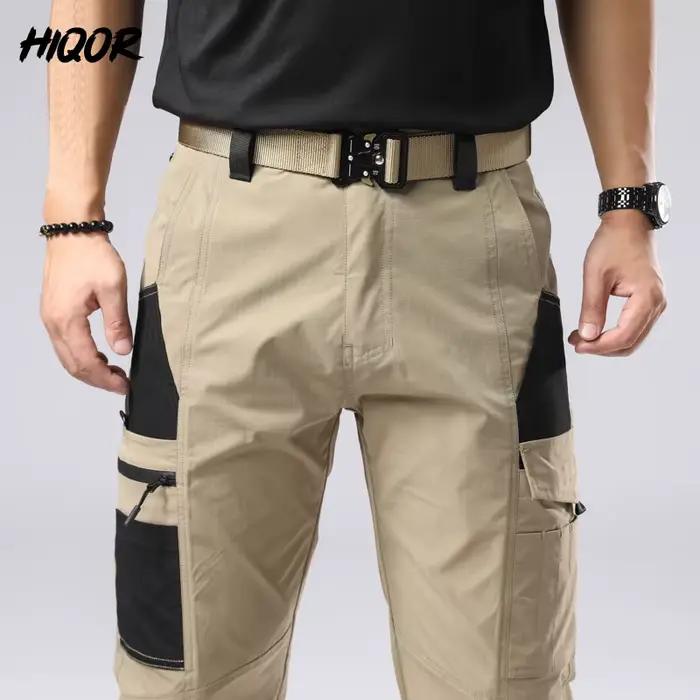 Pantalon cargo homme été HIQOR pour randonnée et travail - Coupe droite décontractée jogger américain