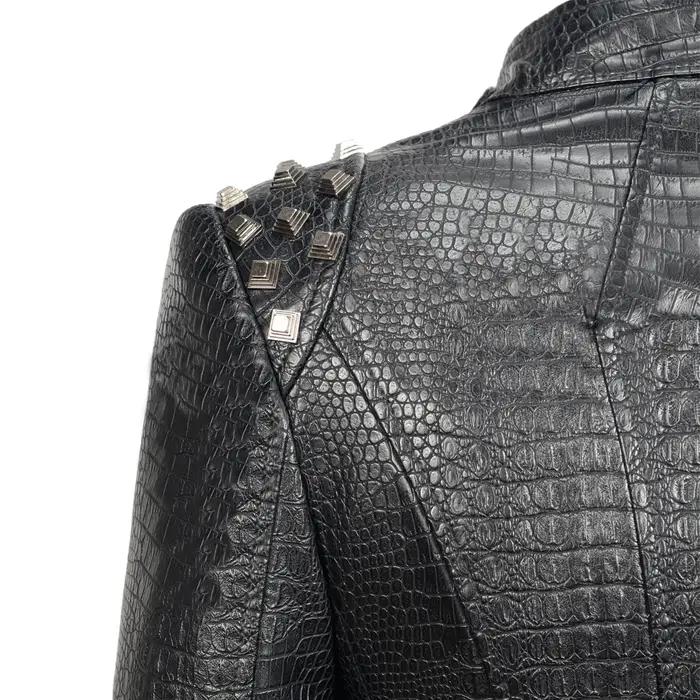 Mode SX femmes Crocodile Rivet PU veste forme parfaite moto vélo veste