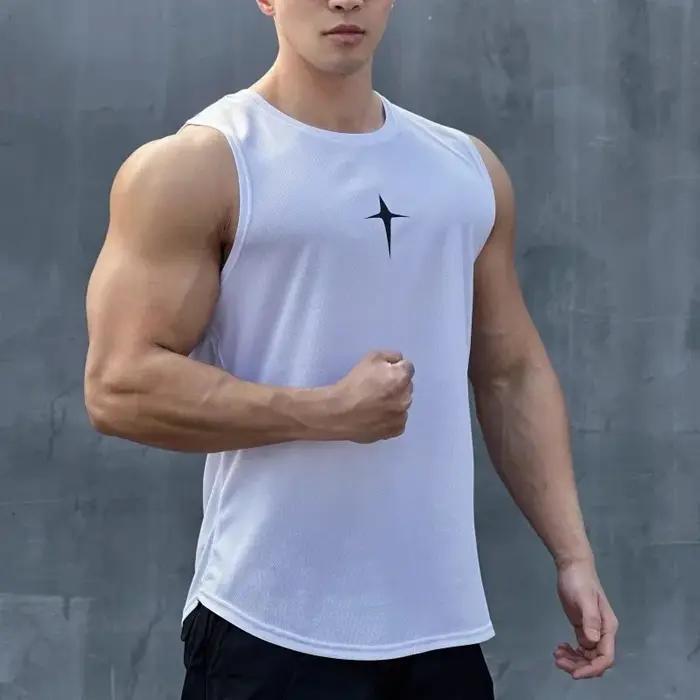 Été gilet sans manches sport de plein air débardeur course fitness maillot de corps séchage rapide col rond gymnase T-sh