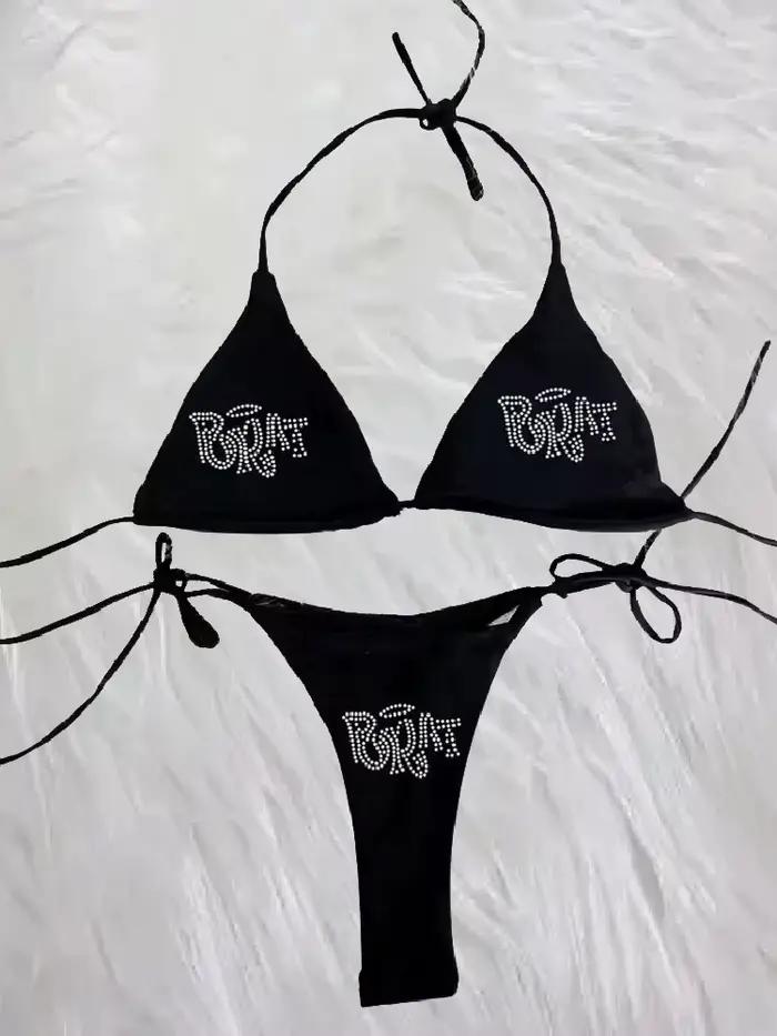 2000s femme Punk nouveau maillot de plage vêtements gothiques BRAT strass impression Grunge maillot