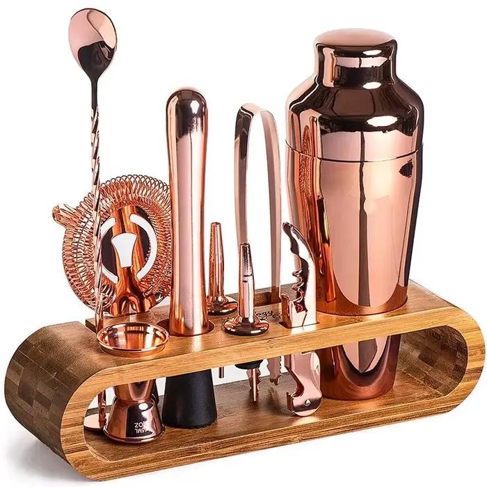 Ensemble de bar à cocktails Mixology Bartender Kit 10 pièces avec support en bambou élégant pour amateurs de mixologie et professionnels