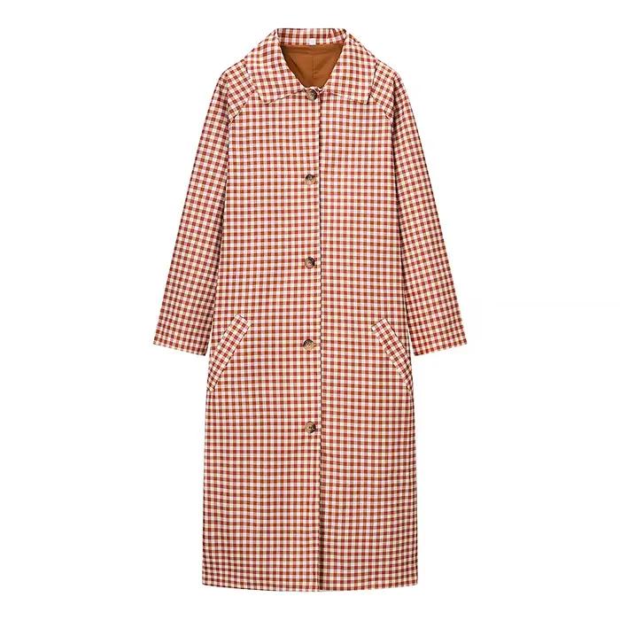 Femmes décontracté Plaid longue Trench manteau femme rouge