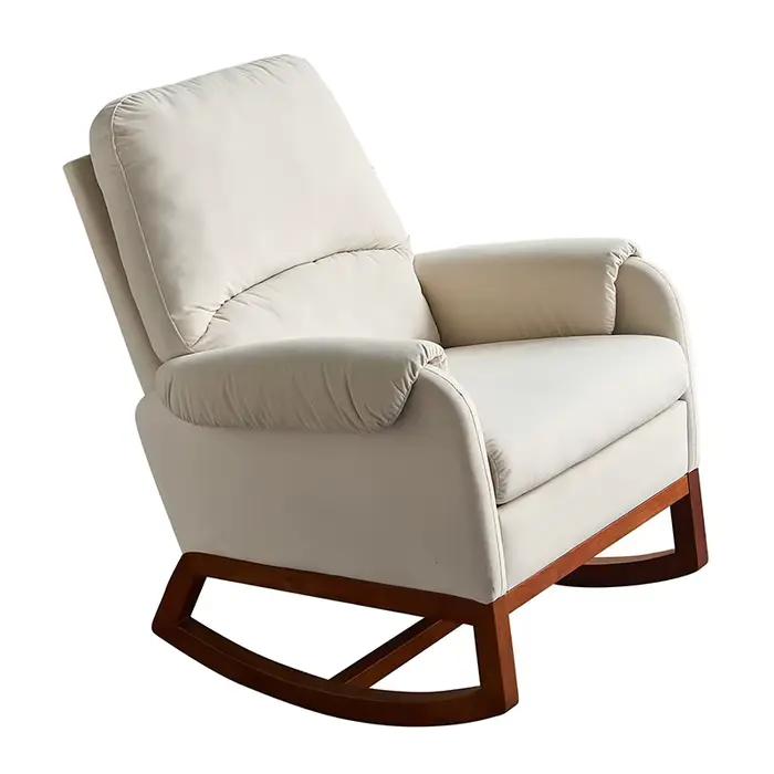 Chaise à Bascule Moderne et Confortable en Velours, Beige, pour Salon et Salle de Lecture