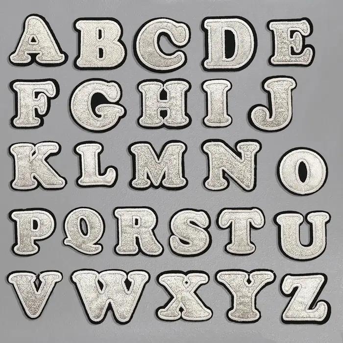 Pâte en tissu brodée de 26 lettres anglaises argentées