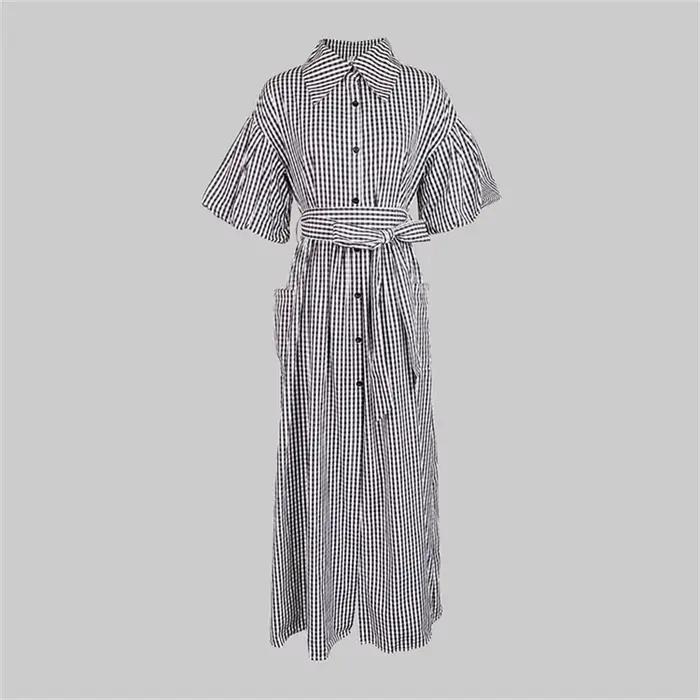 Yeezzi 2025 nouvelle mode Plaid revers chemise robe femmes manches à volants poches boutonnées fente