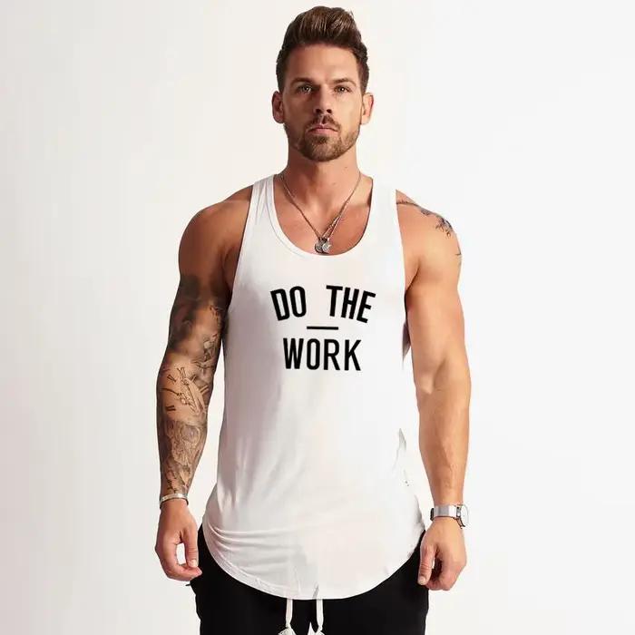 Hommes Fitness musculation T-Shirts été coton sans manches vêtements entraînement musculaire débardeurs gymnase course Sport respirant gilets