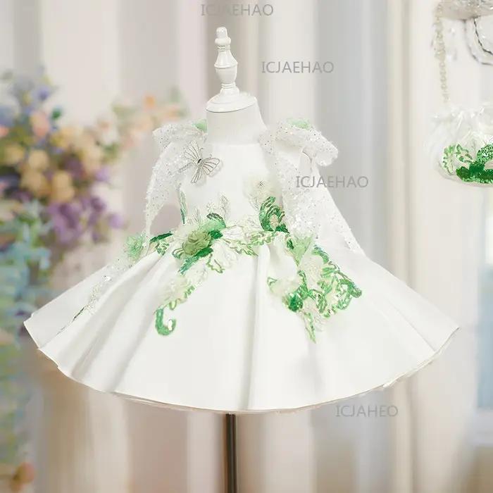 Robe de princesse tutu à fleurs et perles pour filles de 7 à 13 ans, robe de bal élégante pour première communion et fêtes d'anniversaire