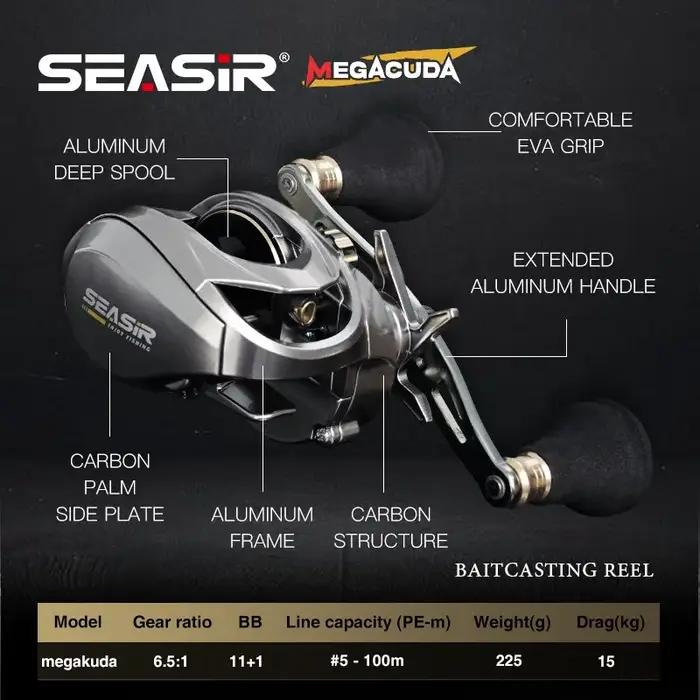 Seasir Megacuda-Moulinet Baitcasting, bobine profonde de 15kg, cadre en aluminium 6.5:1, double poig