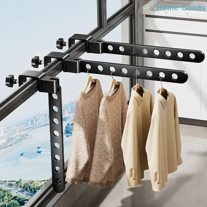 Porte-vêtements mural pliable et rotatif noir en aluminium