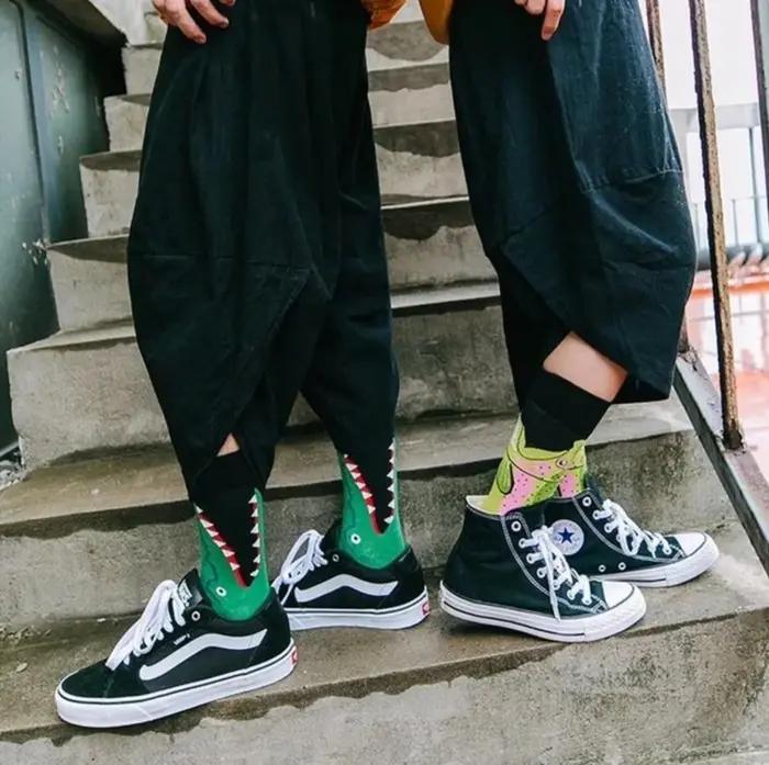 Chaussettes requins cartoon - Style streetwear skate - Tendance urbaine - Homme femme