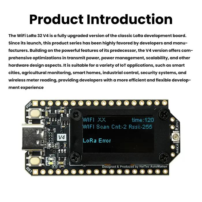 Carte de développement IoT LoRa 32 V4 ESP32 pour Meshtastic WiFi Bluetooth multifonctionnelle avec écran OLED 0,96 pouce – Carte de démonstration