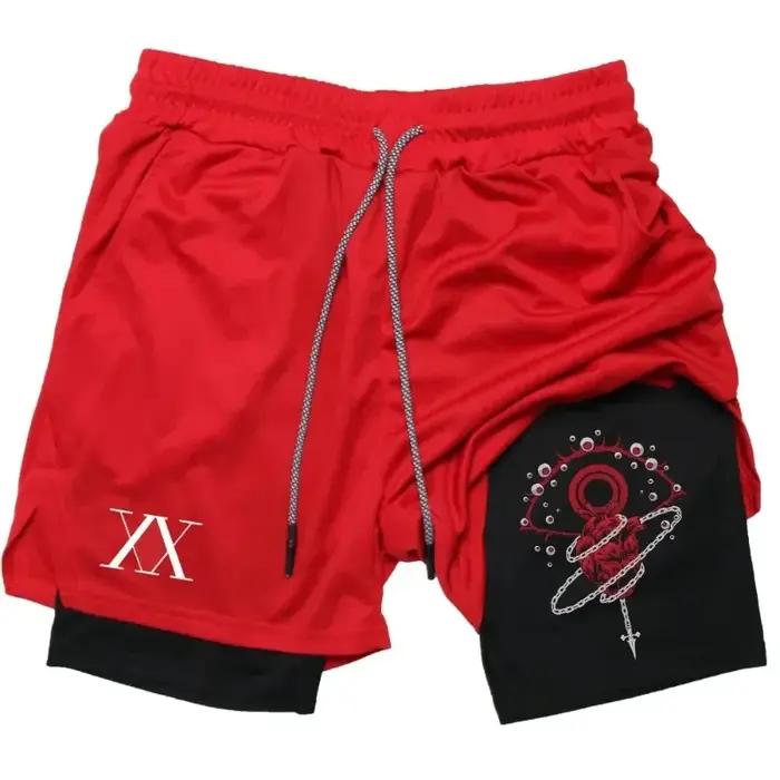 Short Anime Hunter X Hunter pour Hommes, Compression 2 en 1, Course à Pied, Entraînement, Sport, Séchage Rapide avec Poches