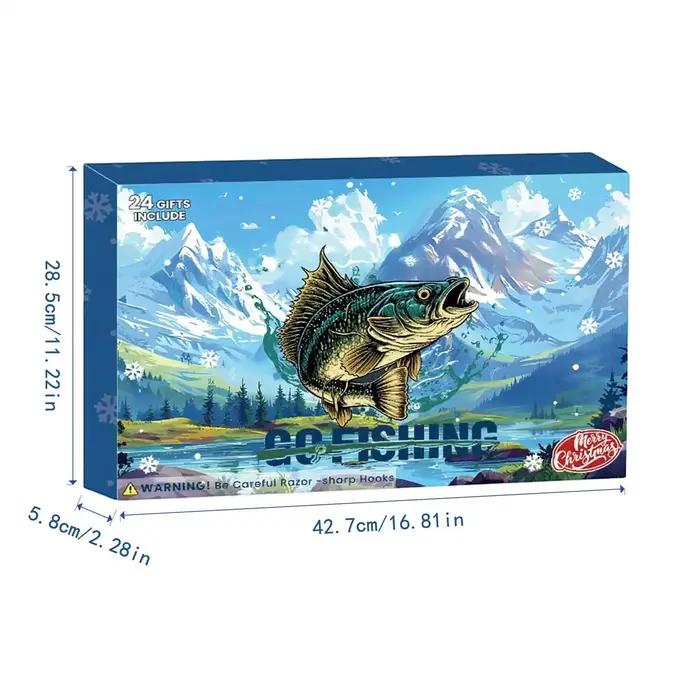 Calendrier de l'Avent de pêche 2025, boîte de compte à rebours de noël de 24 jours avec accessoires de pêche, porte-canne, pince à lèvres, cadeau pour papa et mari