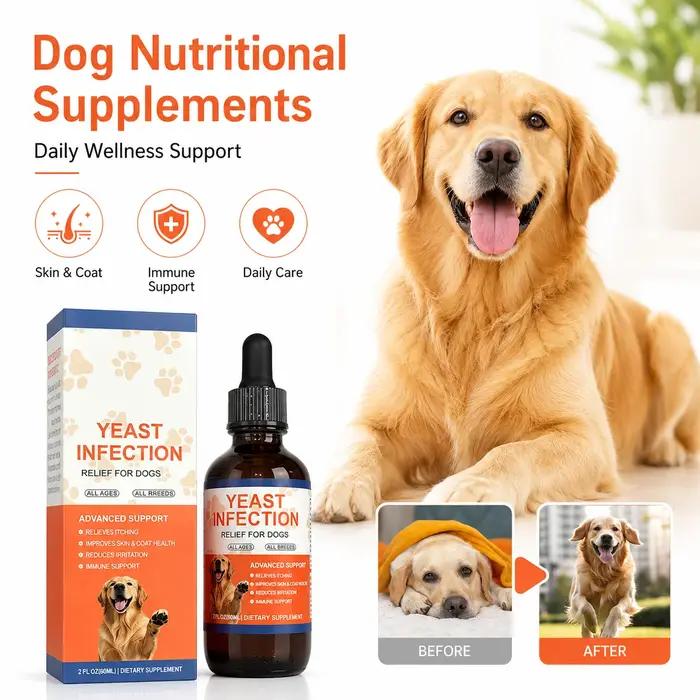 Complément liquide en gouttes pour le soulagement des infections à levures chez le chien