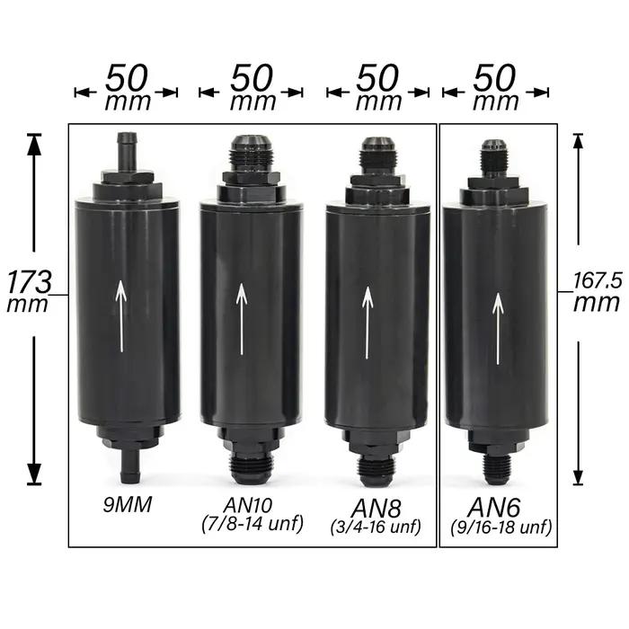 Filtre à carburant en aluminium OD 2 pouces, filtre en acier inoxydable E85 avec élément en acier de
