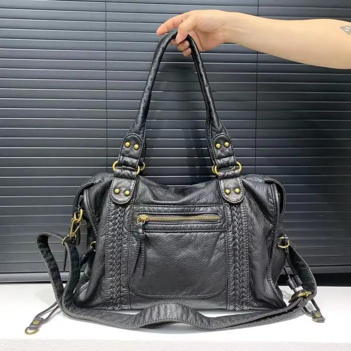 Sac à bandoulière asymétrique femme style hip-hop polyvalent occassions spéciales cuir souple lavé occassions variées