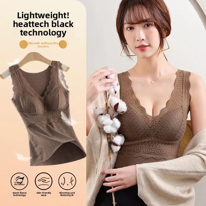 Sous-vêtements thermiques pour femmes, gilets chauds pour l'automne et l'hiver, col en v, gilet thermique avec soutiens-gorge