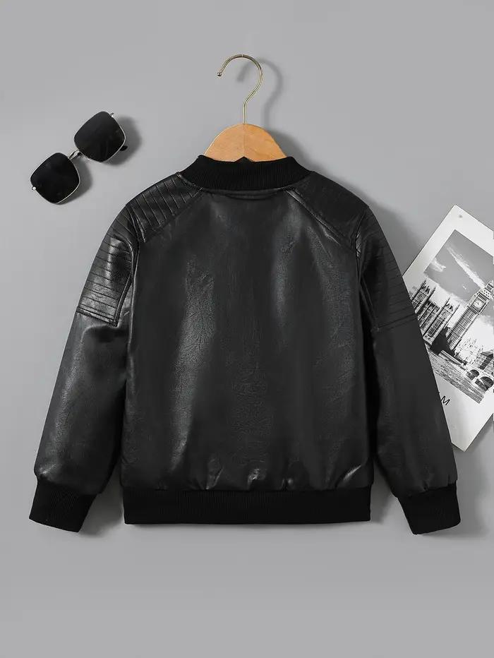 Vêtements pour enfants pour garçons, veste en cuir PU pour enfants plus âgés, veste de style moto d'