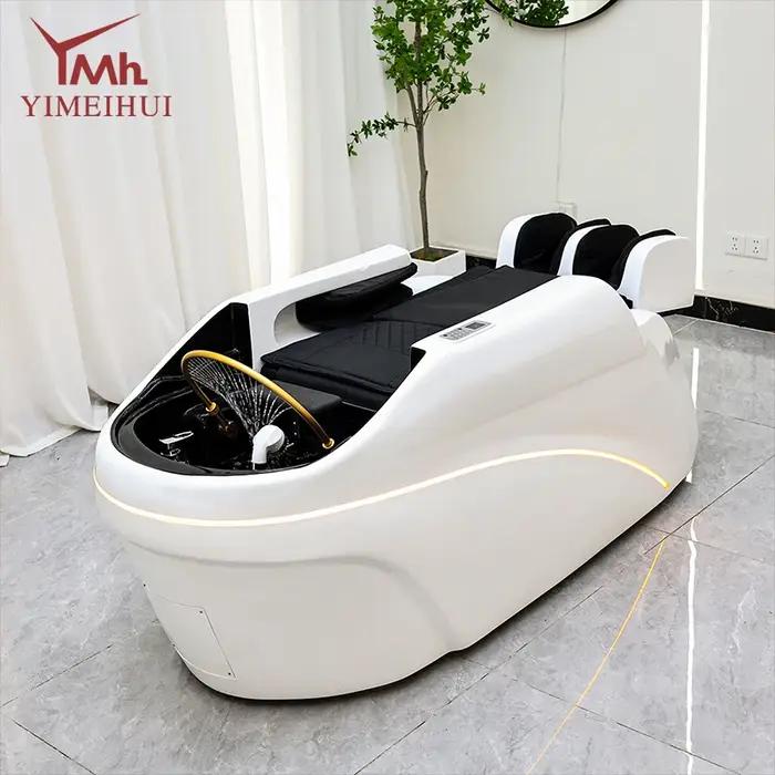 Lit de massage automatique pour shampoing et soins capillaires en similicuir, design ergonomique confortable, éponge haute densité