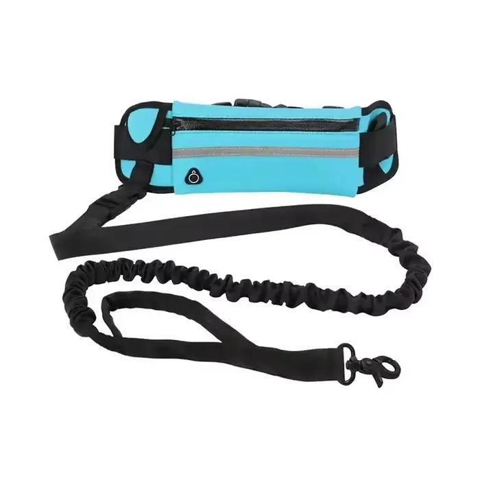 Laisse pour chien mains libres haute visibilité réfléchissante avec sac banane rétractable et élasti