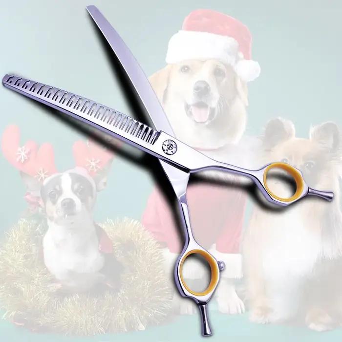 Ciseaux amincissants incurvés professionnels pour toilettage de chiens de 7 pouces avec dents décalées