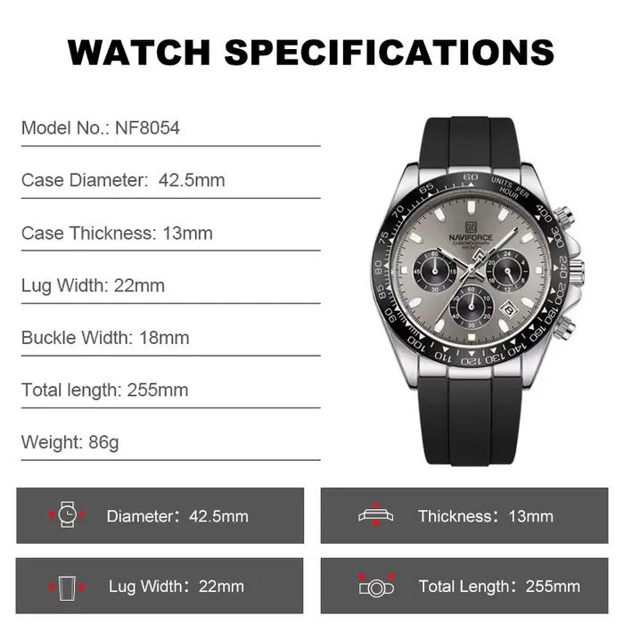Montre homme NAVIFORCE sport décontractée étanche - Chronographe quartz bracelet silicone lumineux relogio masculino