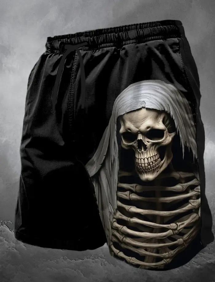 Maillot de bain long avec tête de mort pour hommes, short de Surf, tendance de rue, décontracté, vac