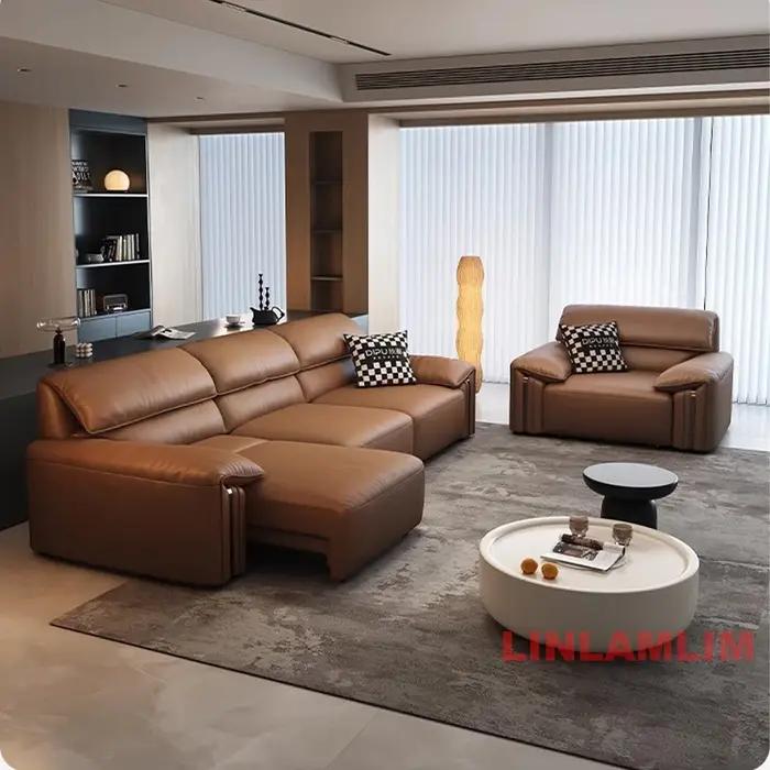 Canapé-lit convertible moderne en cuir véritable – Canapé-lit électrique multifonctionnel avec siège
