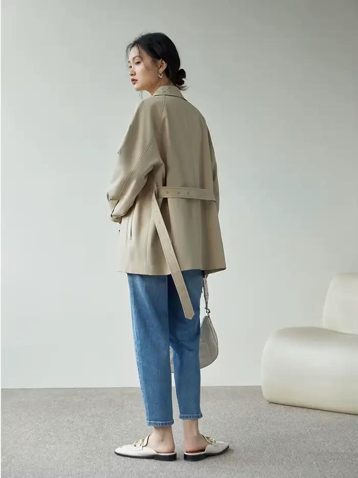 ZIQIAO-Manteau à col rabattu pour femme, manches régulières complètes, ingent, Tradt, droit, court,
