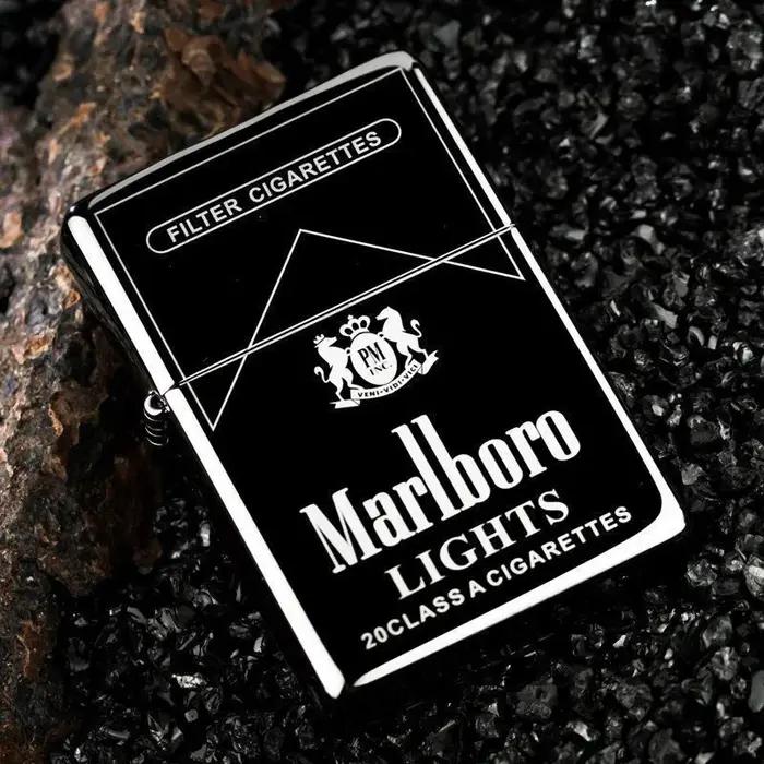 Briquet classique Marlboro, briquet à meule en métal, outil pour fumer pour hommes, personnalisable, accessoires pour fumer